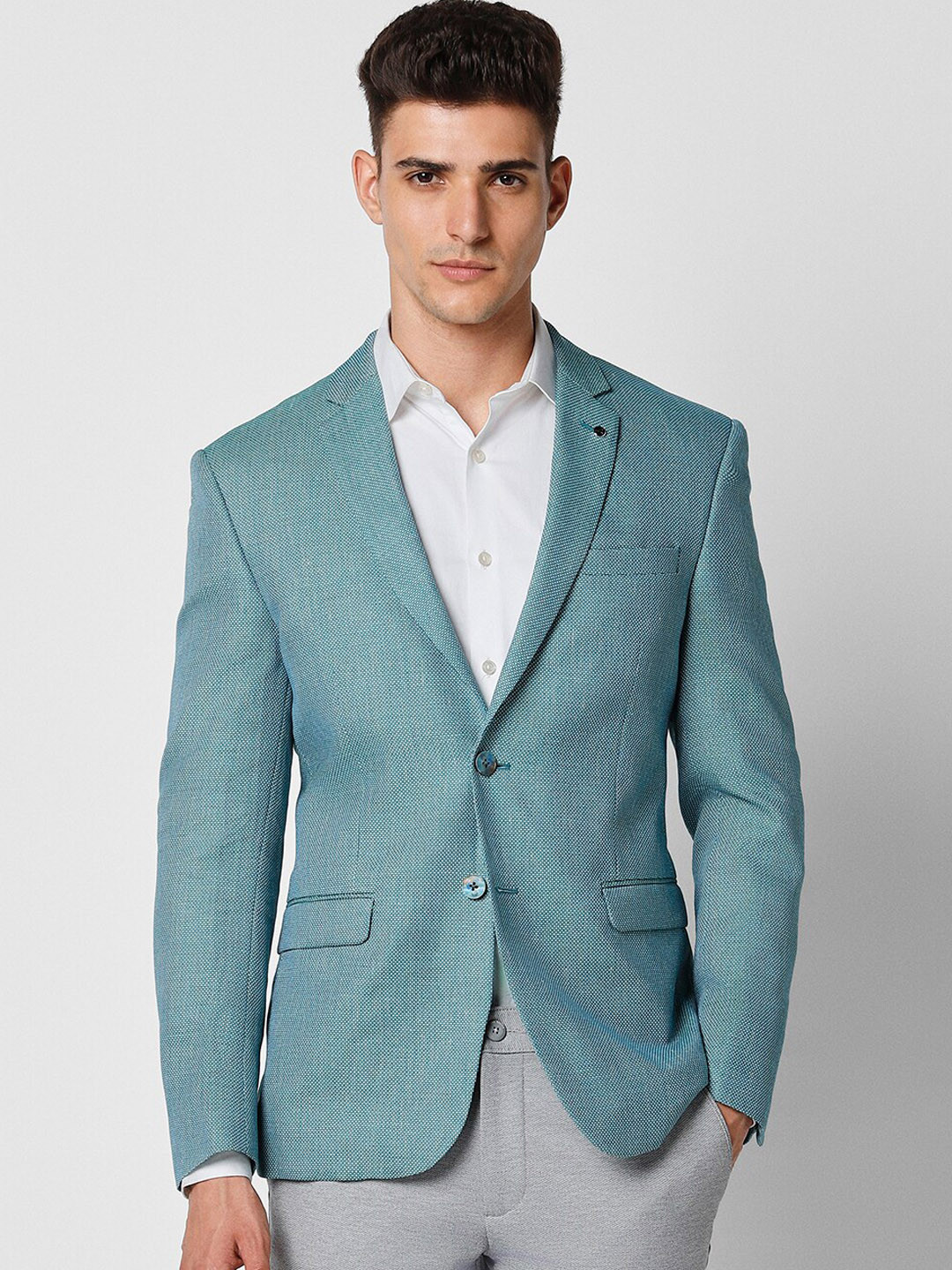 Van Heusen Self Design Slim Fit Cotton Linen Formal Single Breasted Blazer