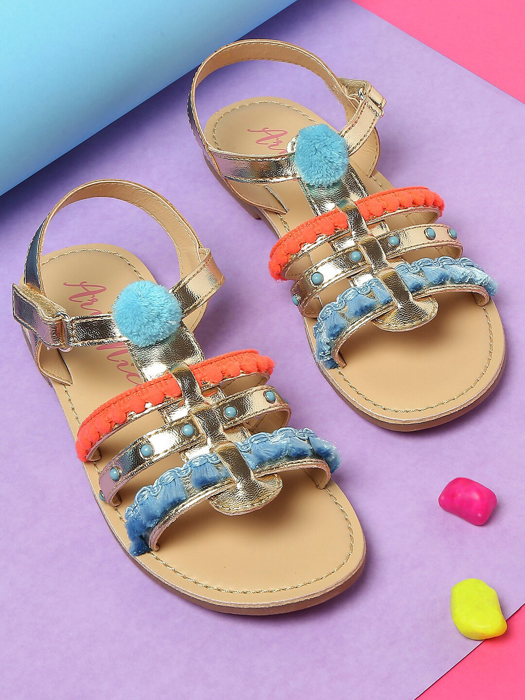 Aria Nica Girls Bling Embellished Open Toe Flats With Tassels