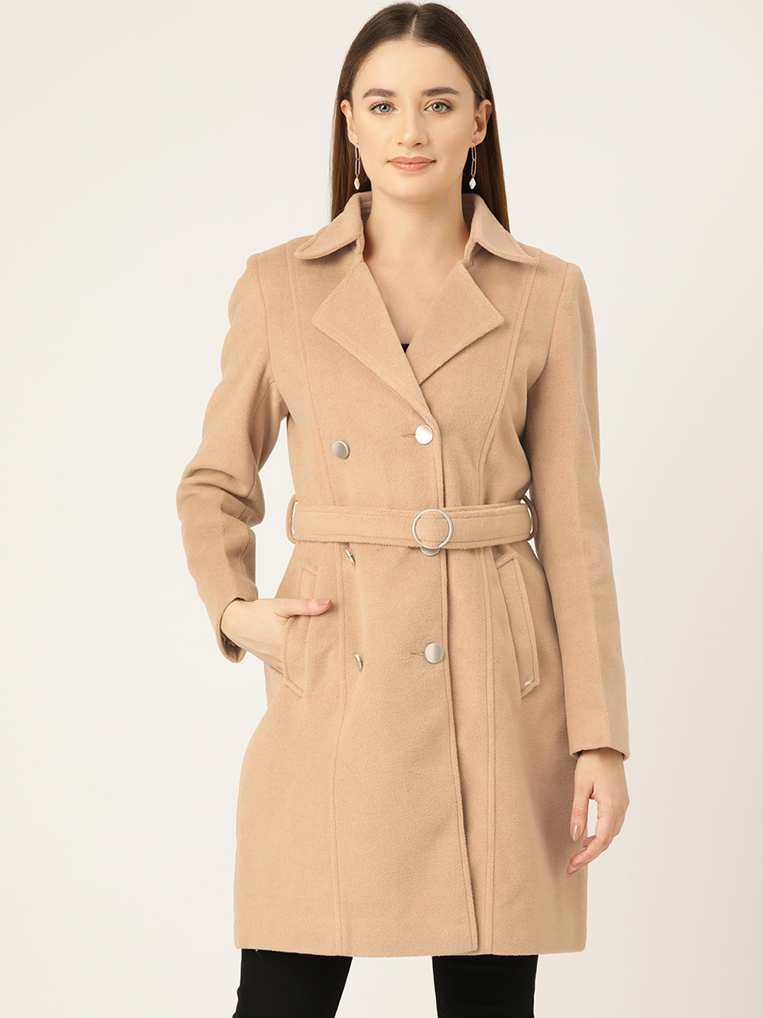 Okane Notched Lapel Collar Double-Breasted Belted Longline Over Coat