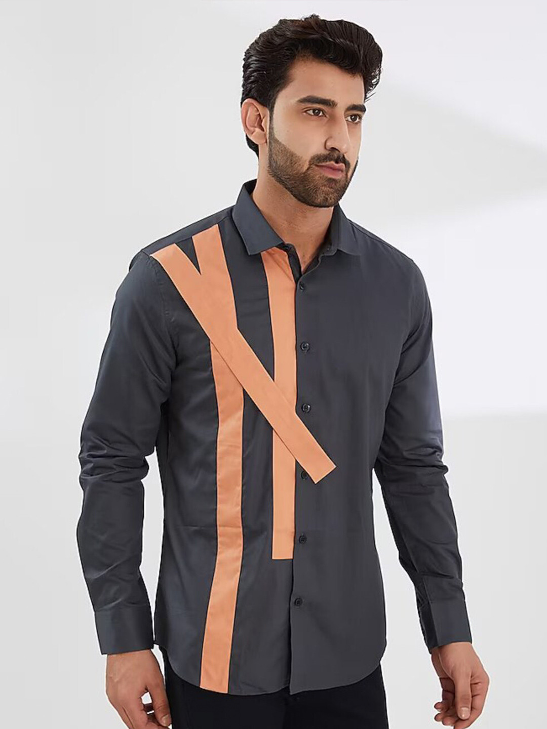 HE SPOKE Smart Tailored Fit Vertical Striped Spread Collar Pure Cotton Casual Shirt