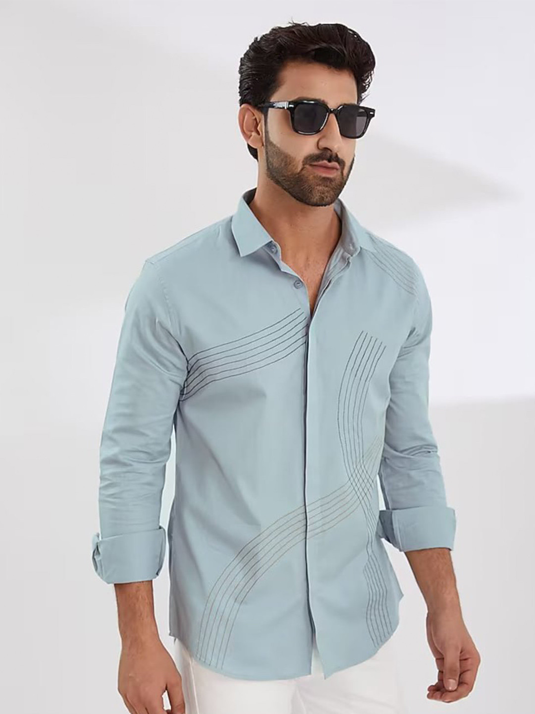 HE SPOKE Smart Tailored Fit Striped Embroidered Detailed Pure Cotton Casual Shirt