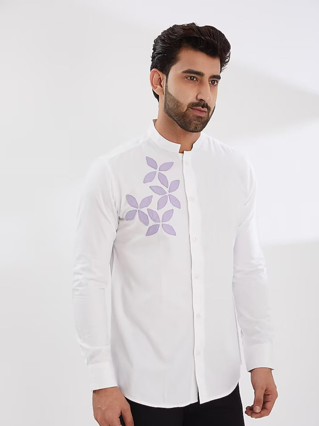 HE SPOKE Floral Printed Twill Smart Tailored Fit Cotton Casual Shirt