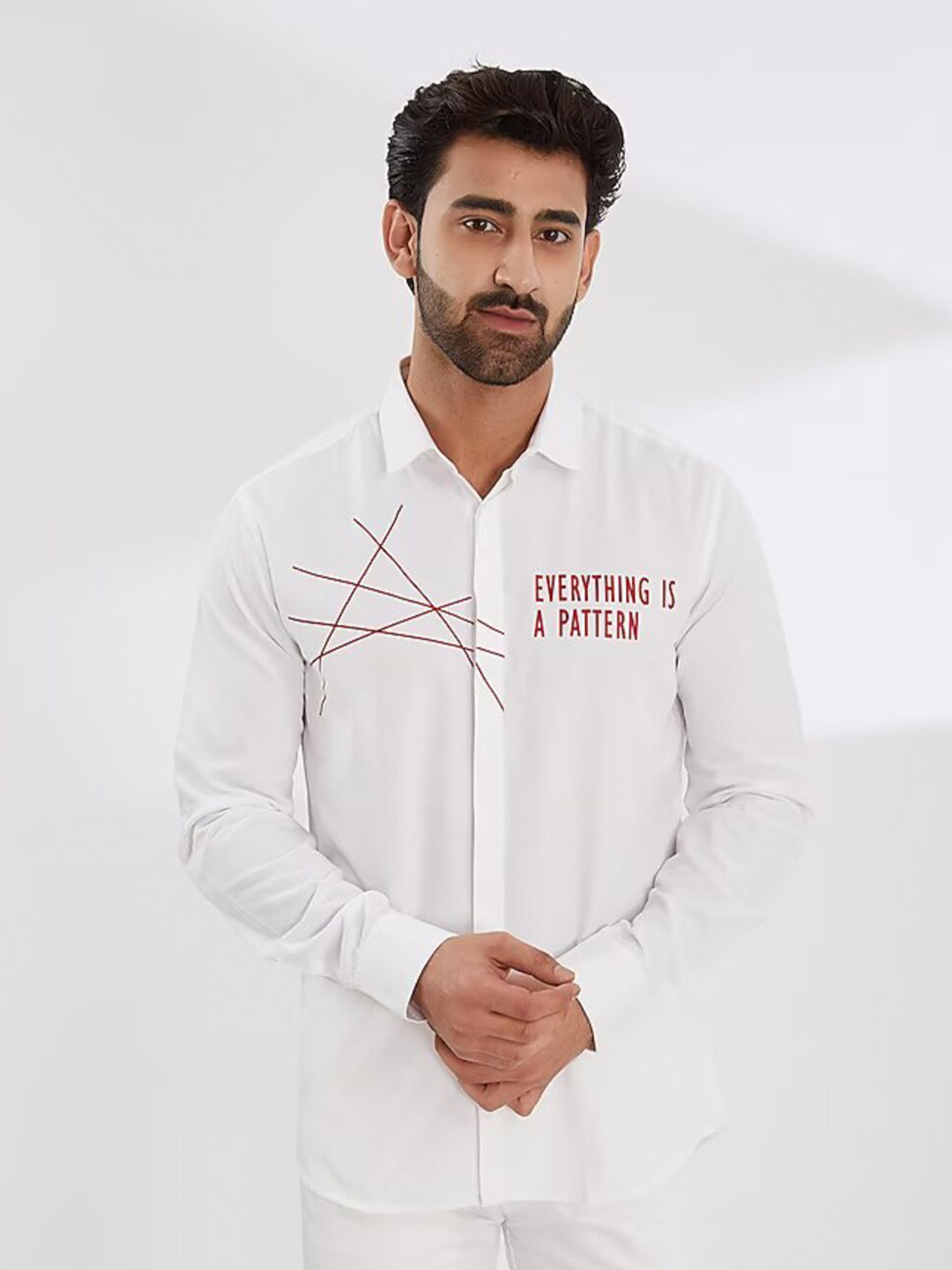HE SPOKE Smart Tailored Fit Typography Printed Spread Collar Pure Cotton Casual Shirt