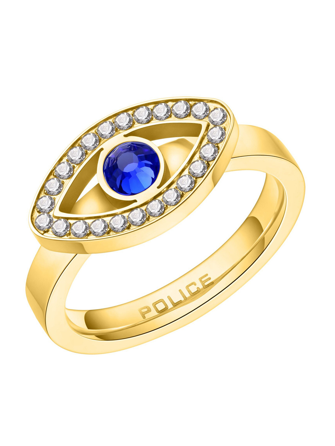 Police Gold-Plated & Crystal Studded Finger Ring