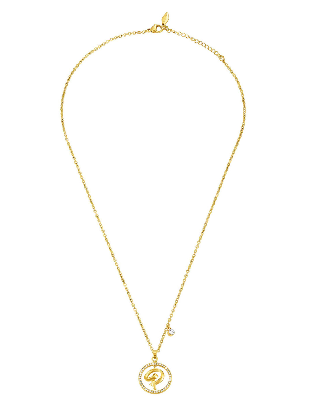 Police Volute Gold-Plated Stone Studded P Logo Charm Stainless Steel Pendant With Chain