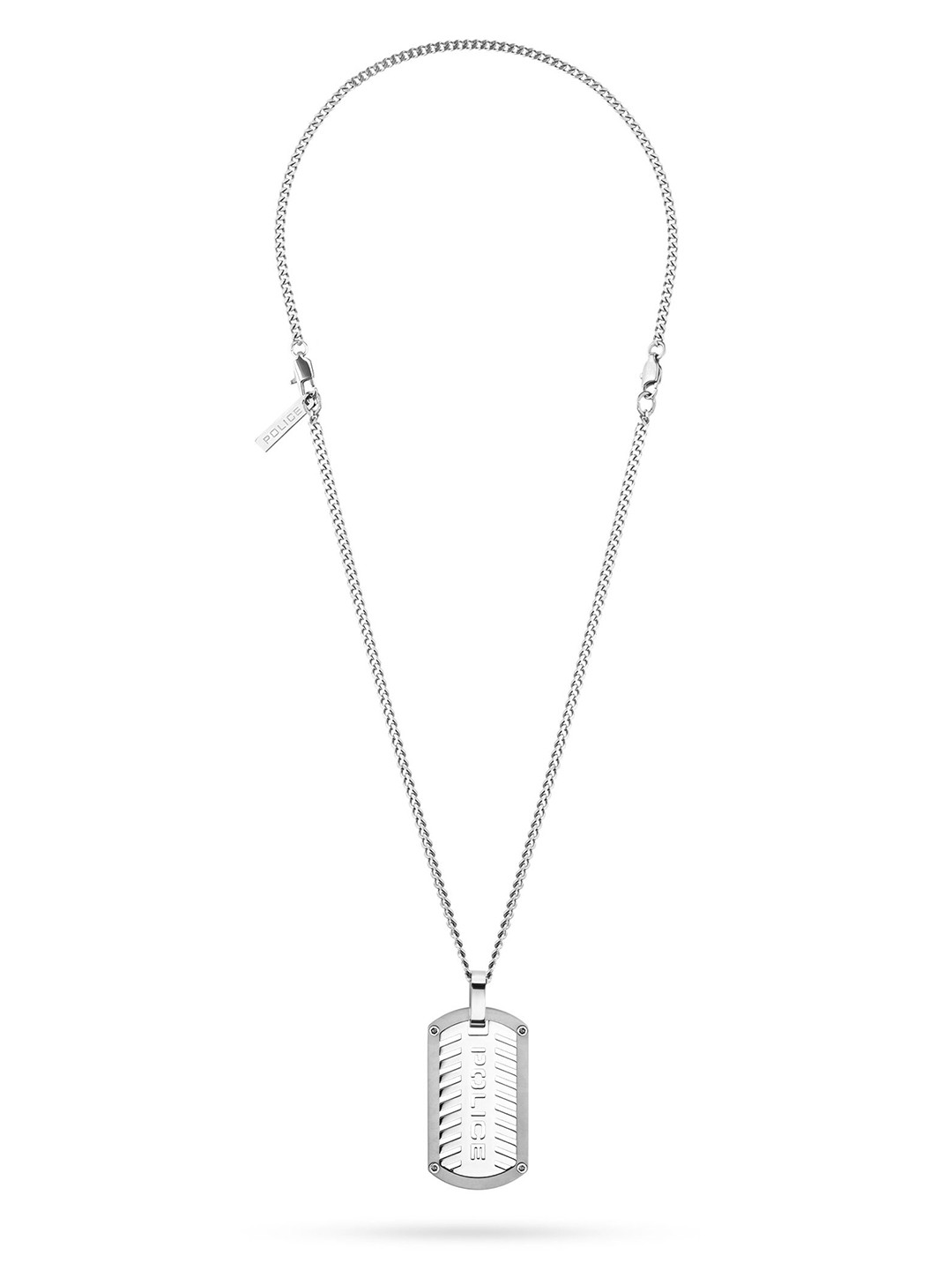 Police Brand Logo Stainless Steel Square Shaped Pendant With Chain