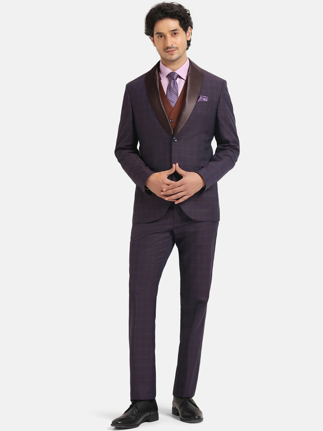 Blackberrys Checked Slim-Fit Tuxedo Three-Piece Suit