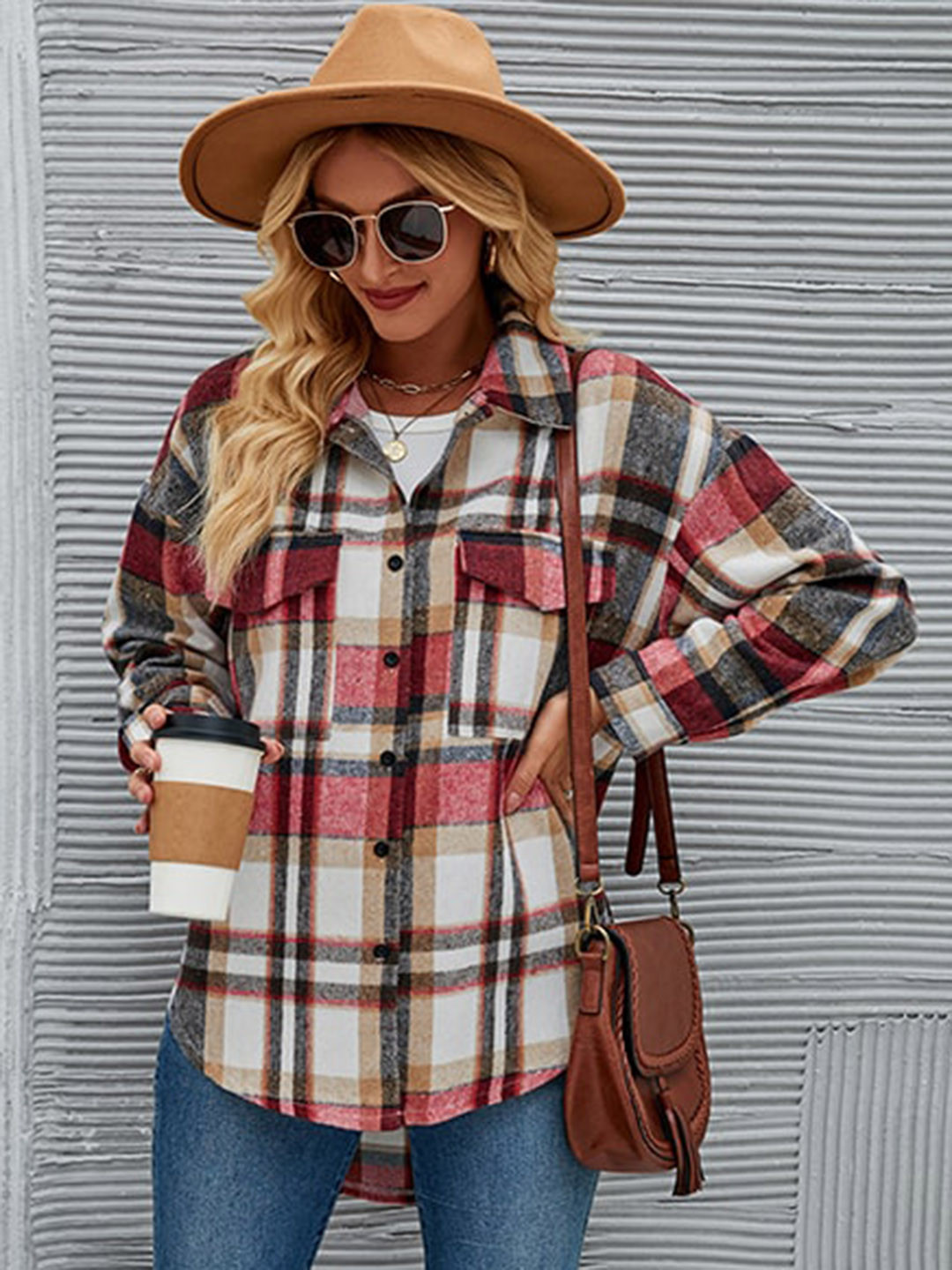 StyleCast Red Checked Spread Collar Shacket