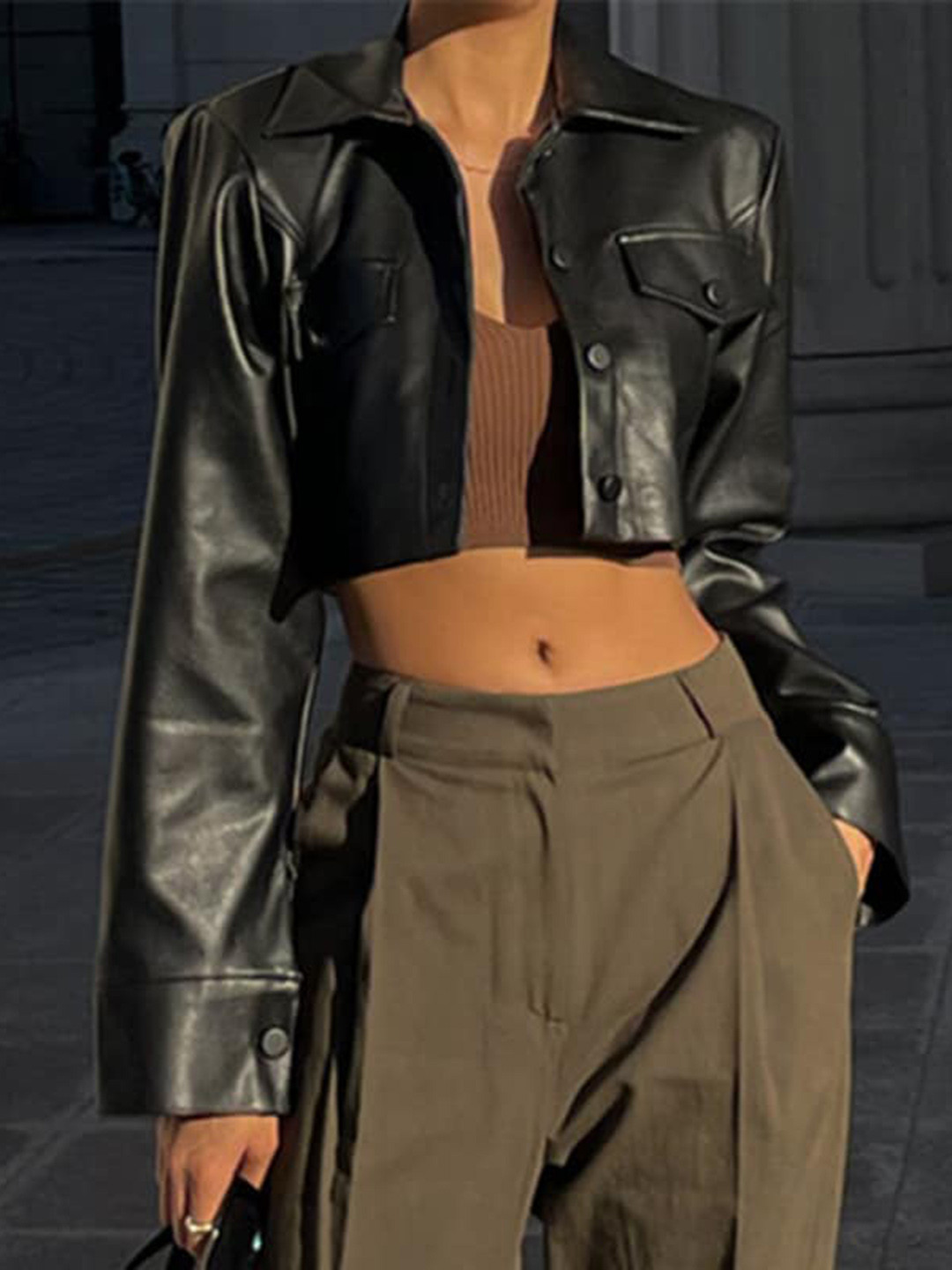 StyleCast Black Crop Leather Biker Jacket