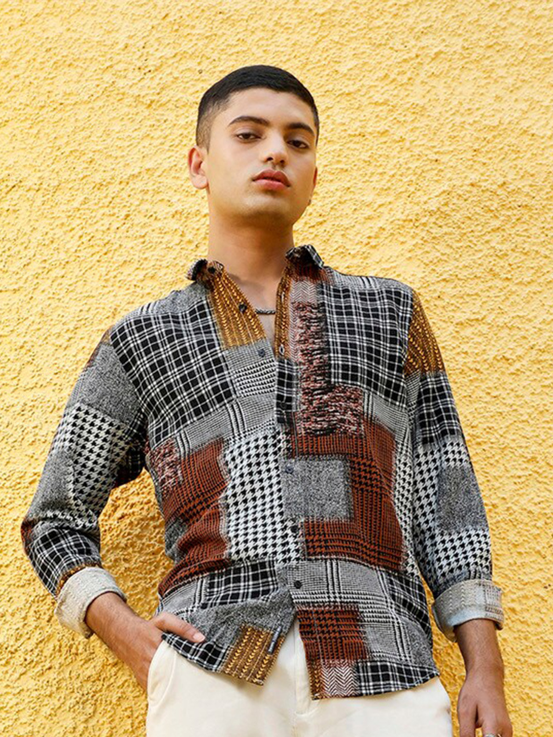 Campus Sutra Brown Classic Fit Abstract Printed Cotton Casual Shirt