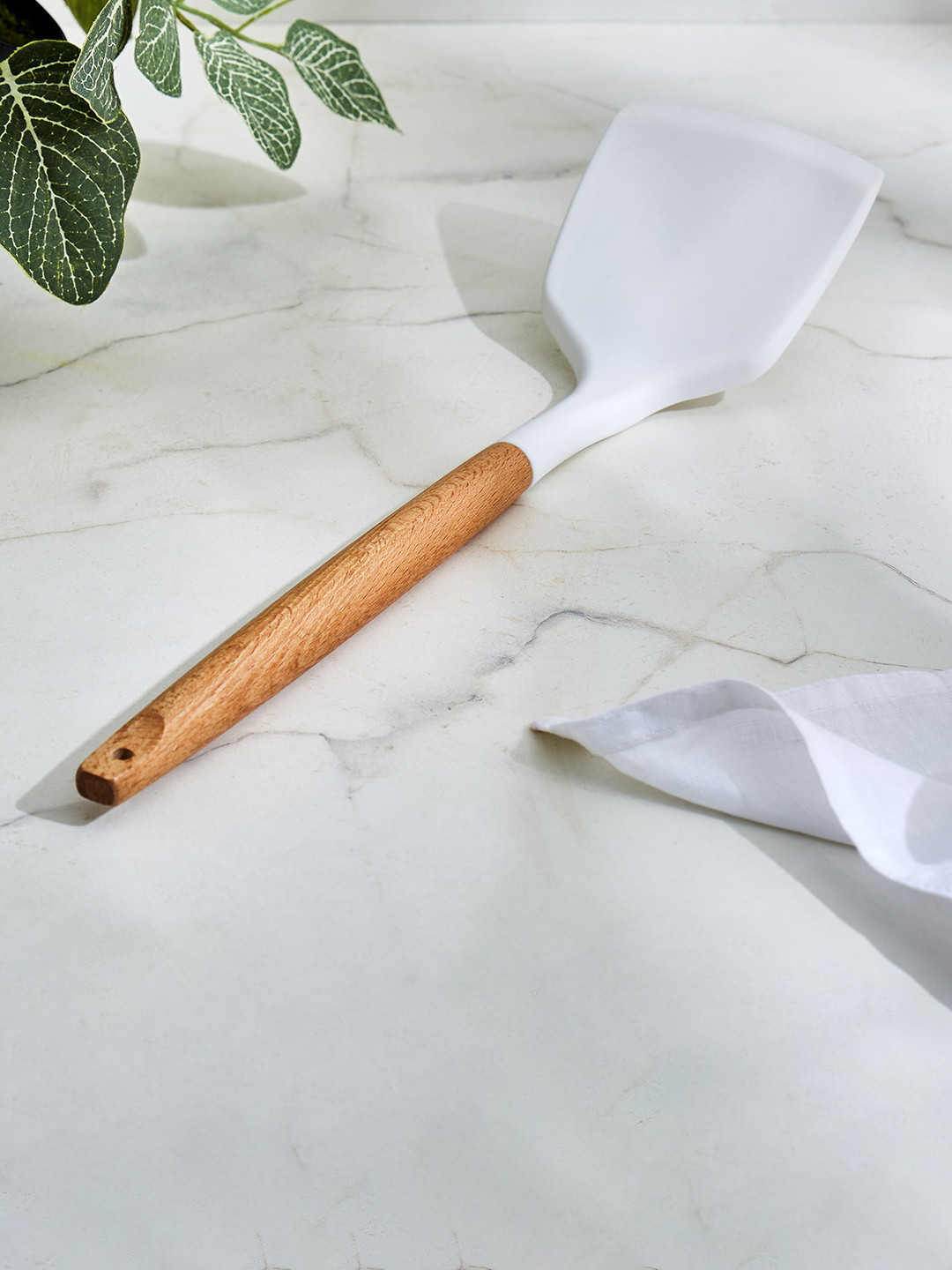 Home Centre Marshmallow Aruba White Silicone Turner With Wooden Handle Spatula