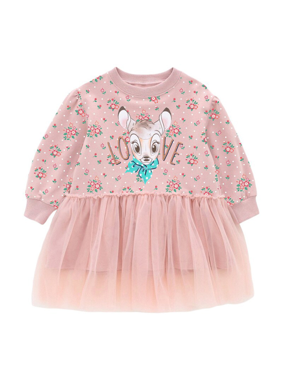 StyleCast Girls Pink Floral Printed A-Line Mini Cotton Dress