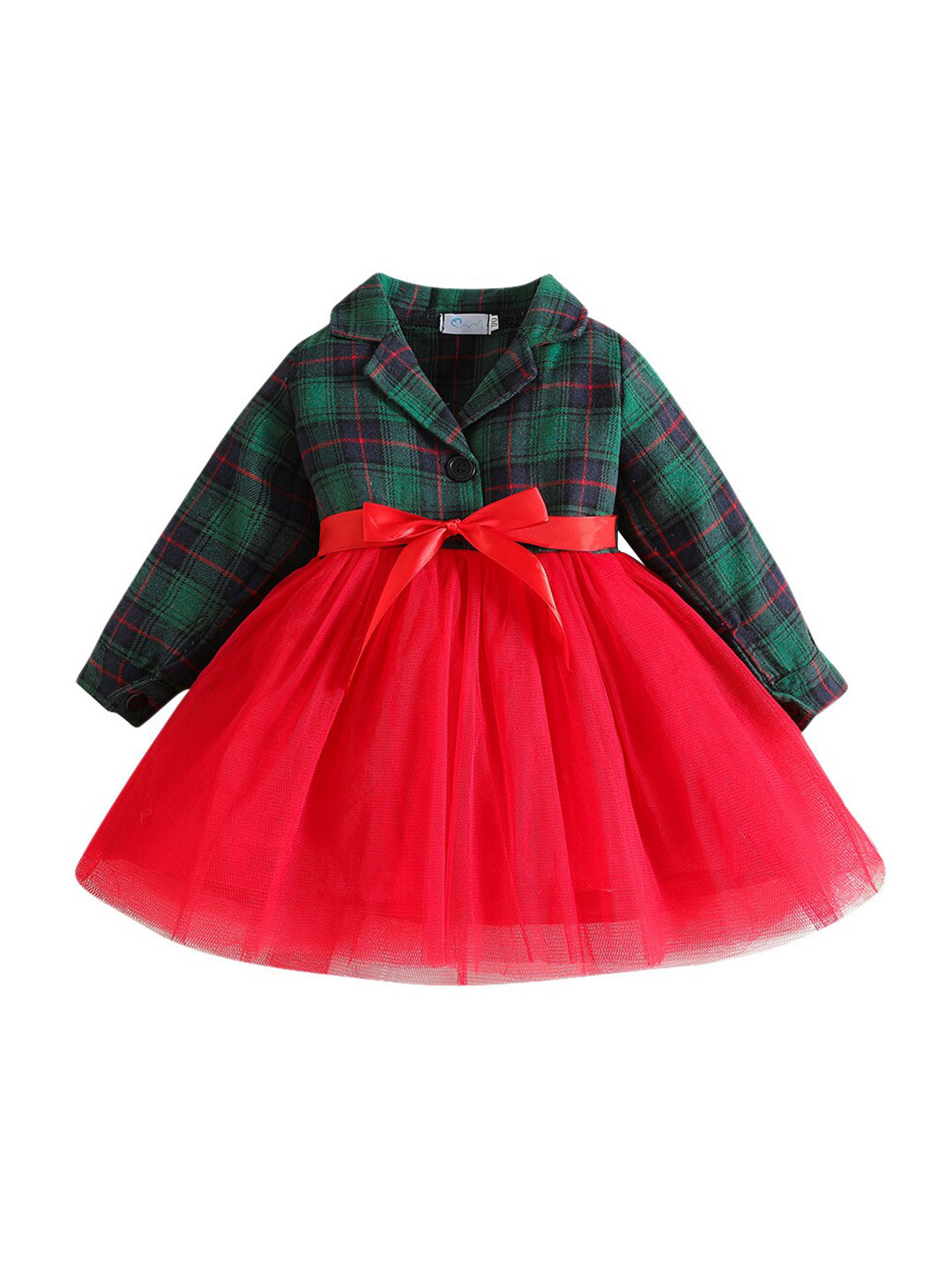 StyleCast Green & Red Girls  Colourblocked  Shirt Collar Fit & Flare Bow Mini Dress