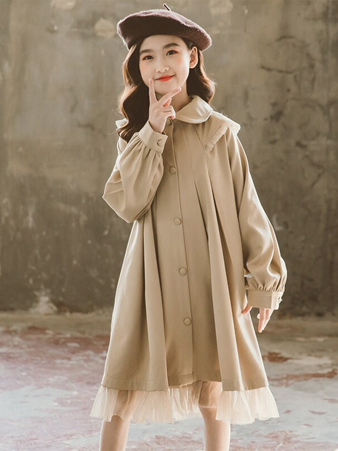 StyleCast Girls Khaki Cuffed Sleeves Midi Shirt Dress
