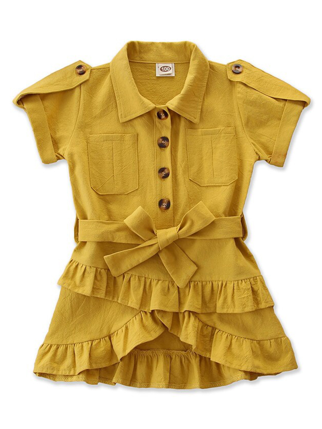 StyleCast Girls Yellow Layered Shirt Dress Comes With A Belt