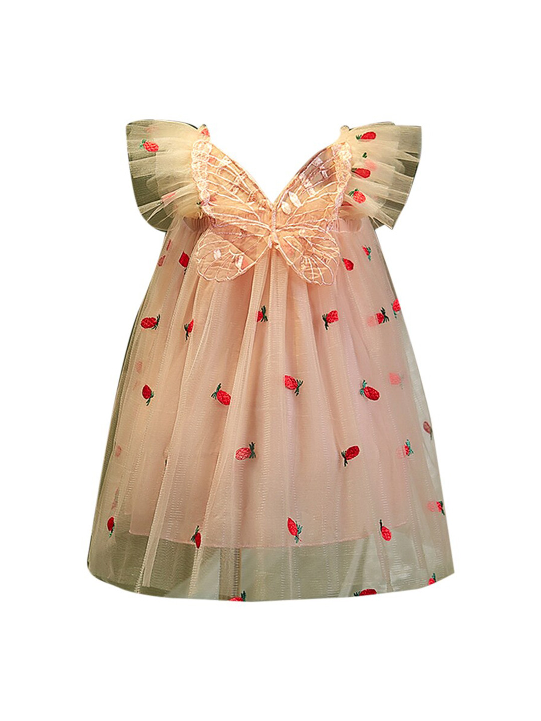 StyleCast Orange Girls Self Design V-Neck Pleated A-Line Midi Dress