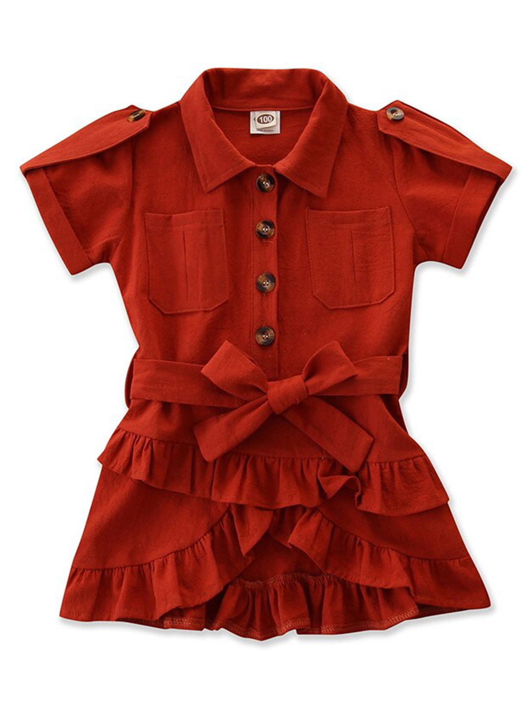 StyleCast Girls Red Roll-Up Sleeves Tie-Ups Shirt Mini Dress