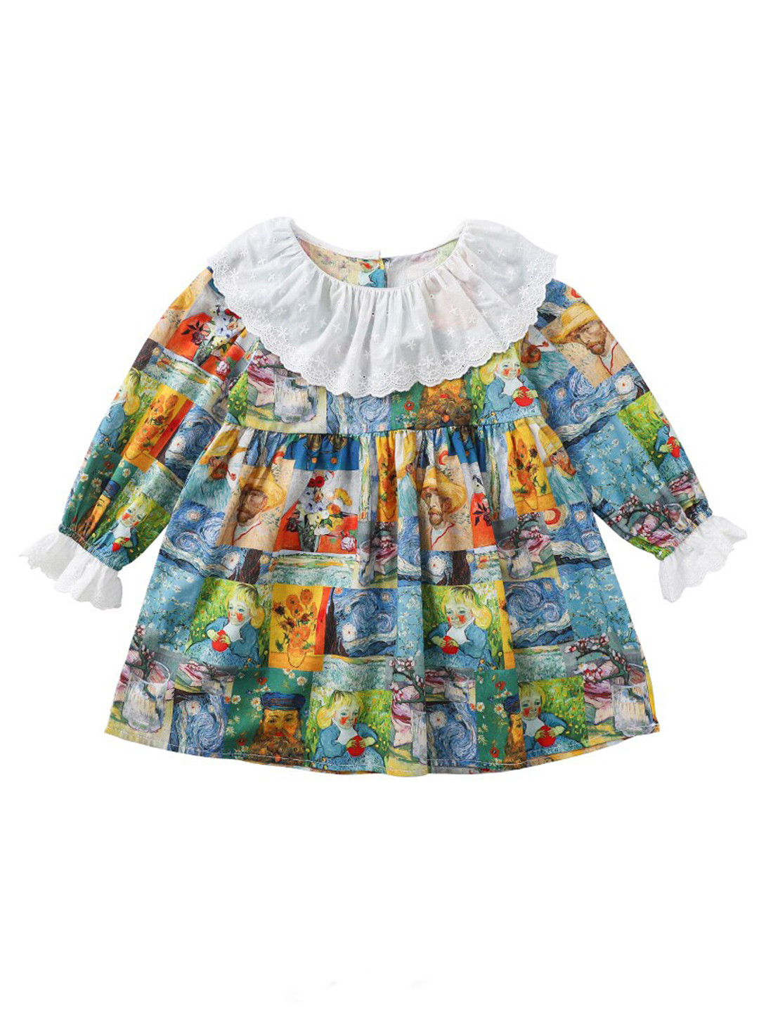 StyleCast Girls Blue & Orange Graphic Printed Ruffled Cotton A-Line Mini Dress