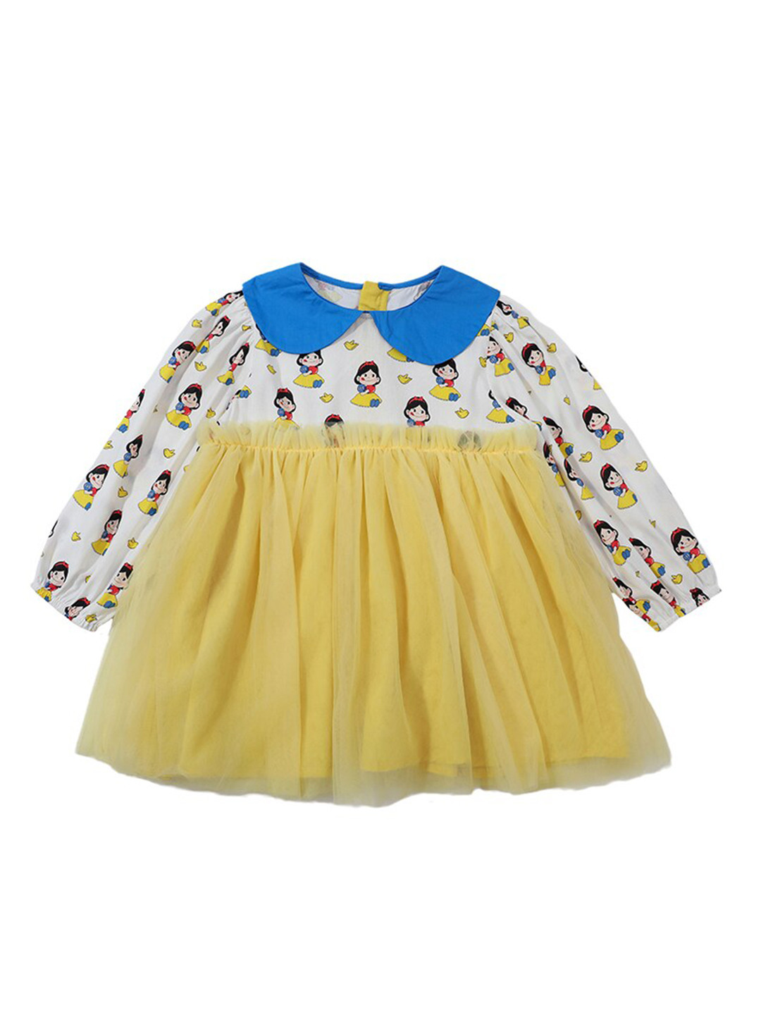 StyleCast Girls Yellow Snow White Printed Gathered Cotton Fit & Flare Dress