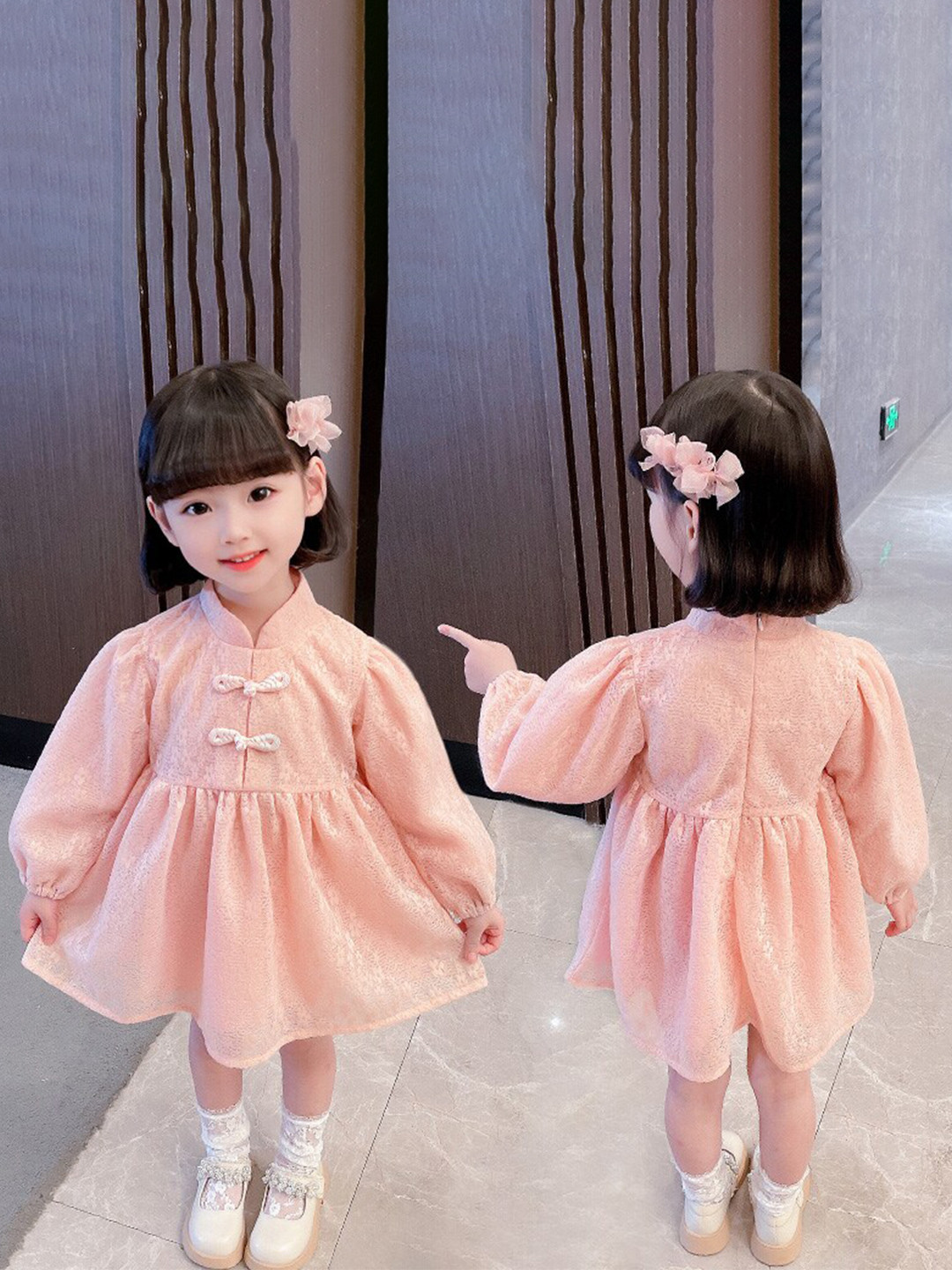 StyleCast Girls Pink Self Design Cotton Fit & Flare Mini Dress