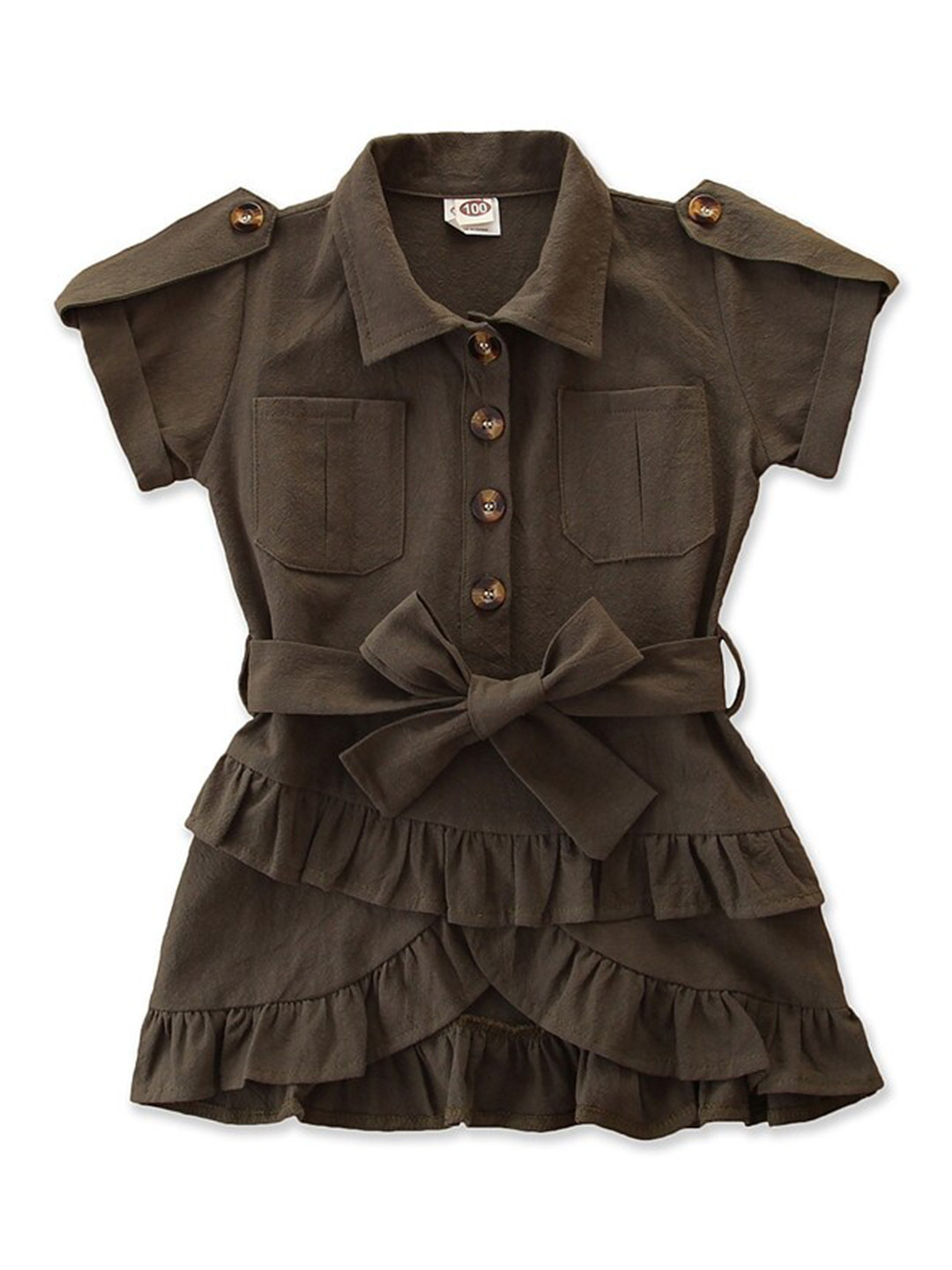 StyleCast Green Girls Shirt Collar Fit & Flare Tie-Ups Shirt Mini Dress