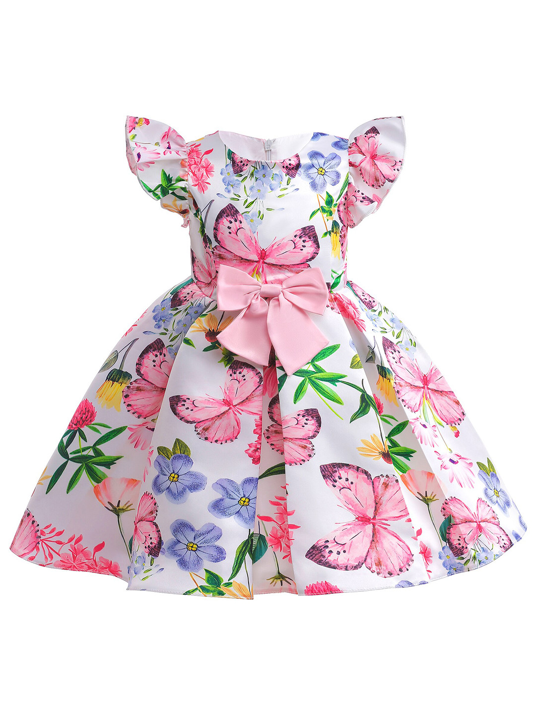 StyleCast Girls Pink & White Floral Printed Balloon Dress