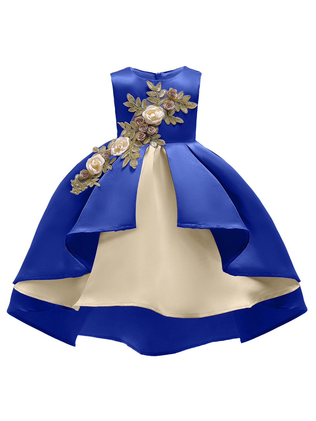 StyleCast Girls Blue & Off White Colourblocked Applique Cotton Maxi Party Dress