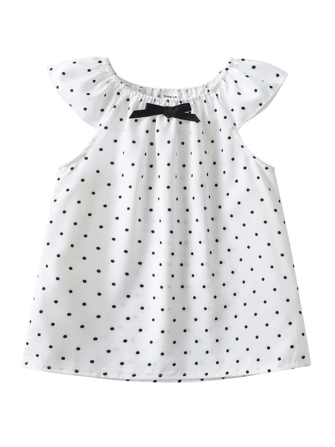 StyleCast White & Black Girls Polka Dot Printed Cap Sleeves Bow Detail A-Line Dress