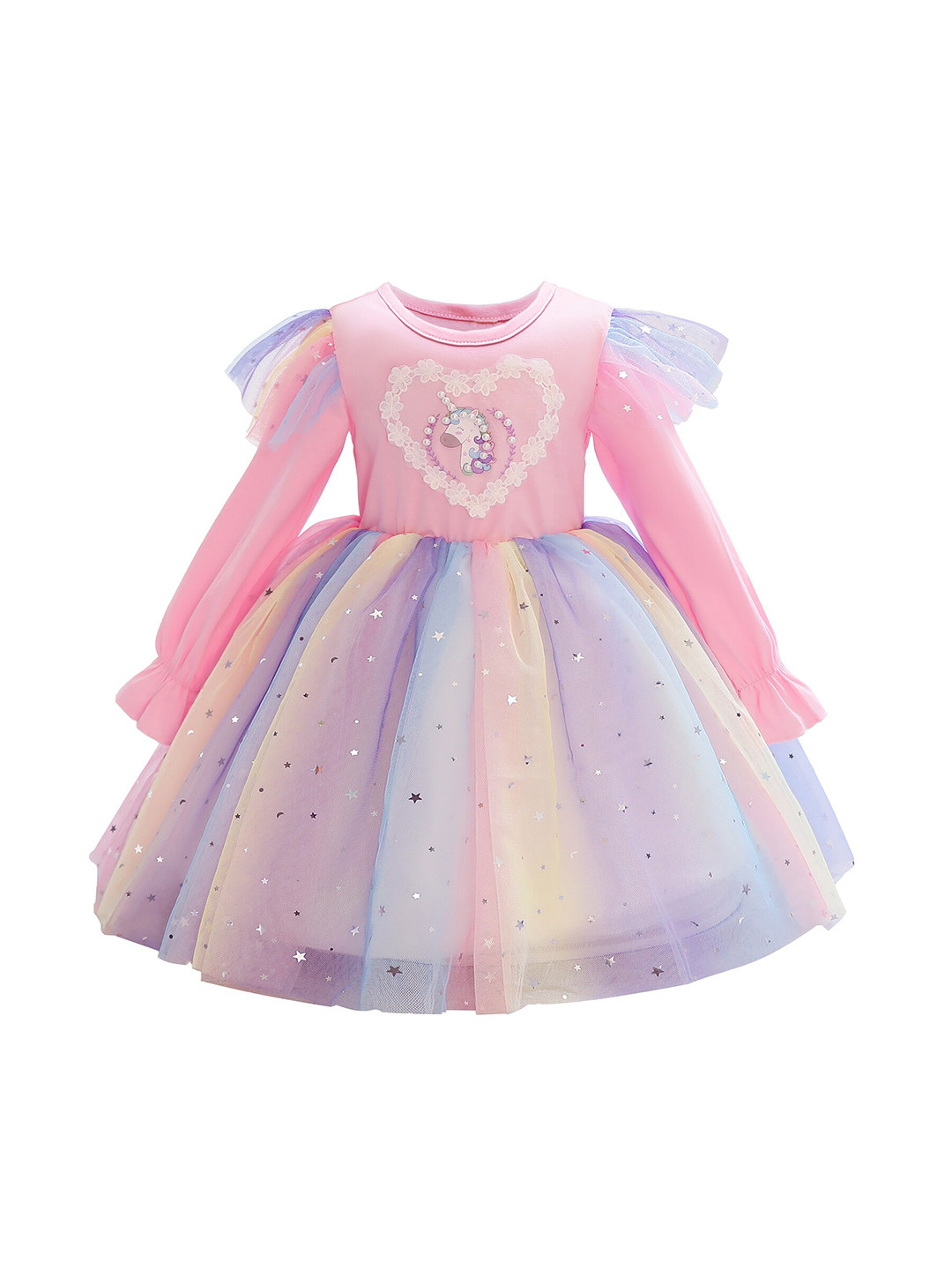 StyleCast Girls Pink Embellished Ruffled Bell Sleeves Cotton Fit & Flare Dress