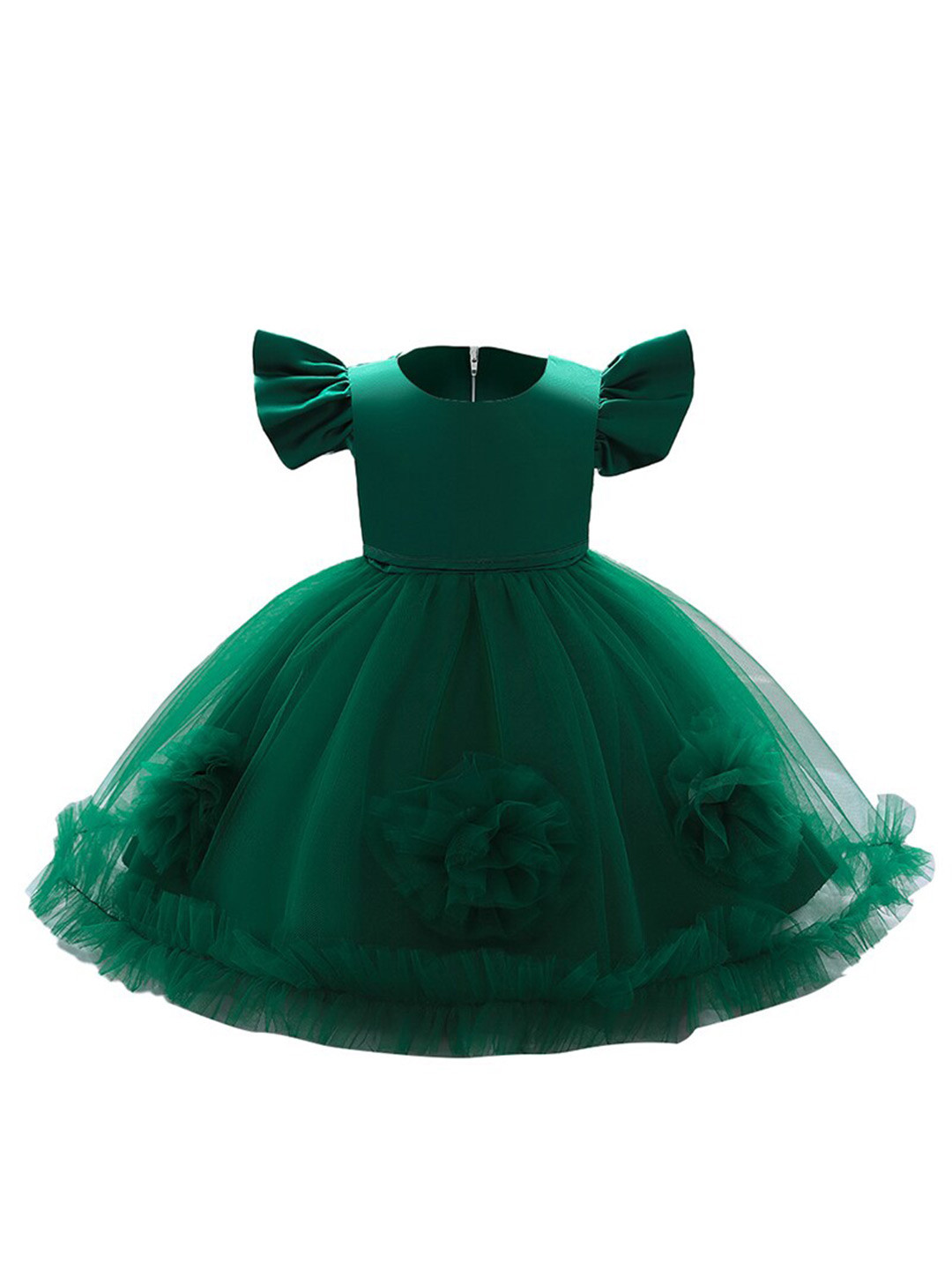 StyleCast Girls Green Flutter Sleeve Ruffles Fit & Flare Dress
