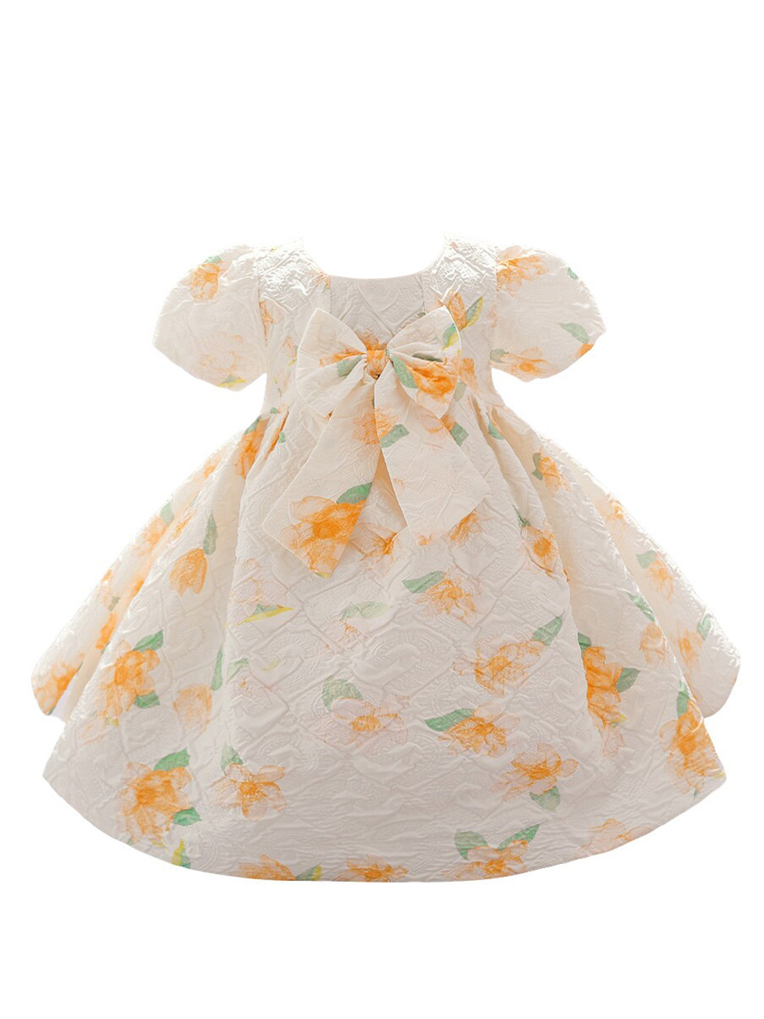 StyleCast Beige Girls Floral Printed Bow Fit & Flare Maxi Dress