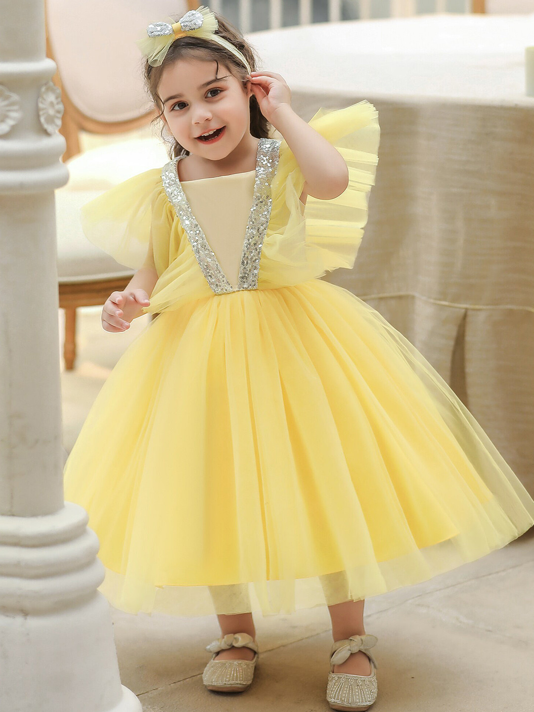 StyleCast Girls Yellow Frills Fit & Flare Dress