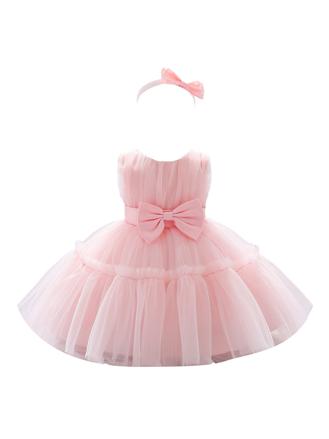 StyleCast Pink Girls Round Neck Bow Fit & Flare Midi Dress