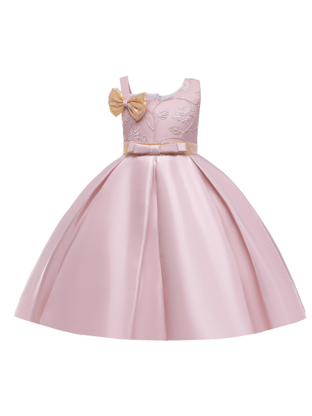 StyleCast Girls Pink Floral Embroidered Bow Pleated Maxi Dress