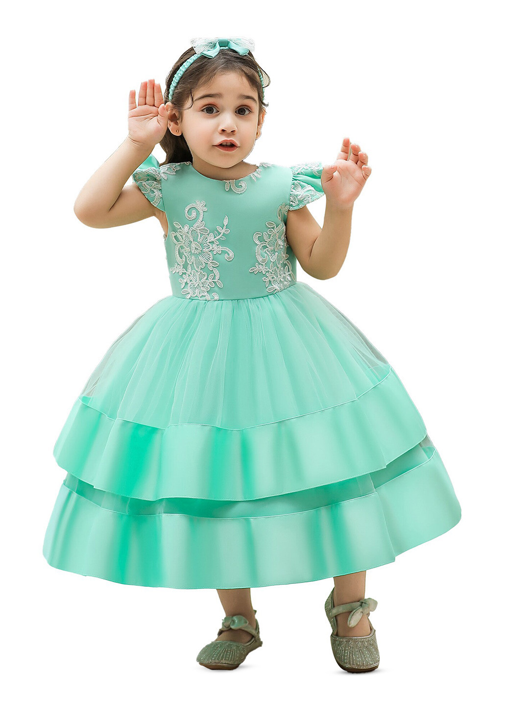 StyleCast Sea Green Floral Embroidered Fit & Flare Midi Dress