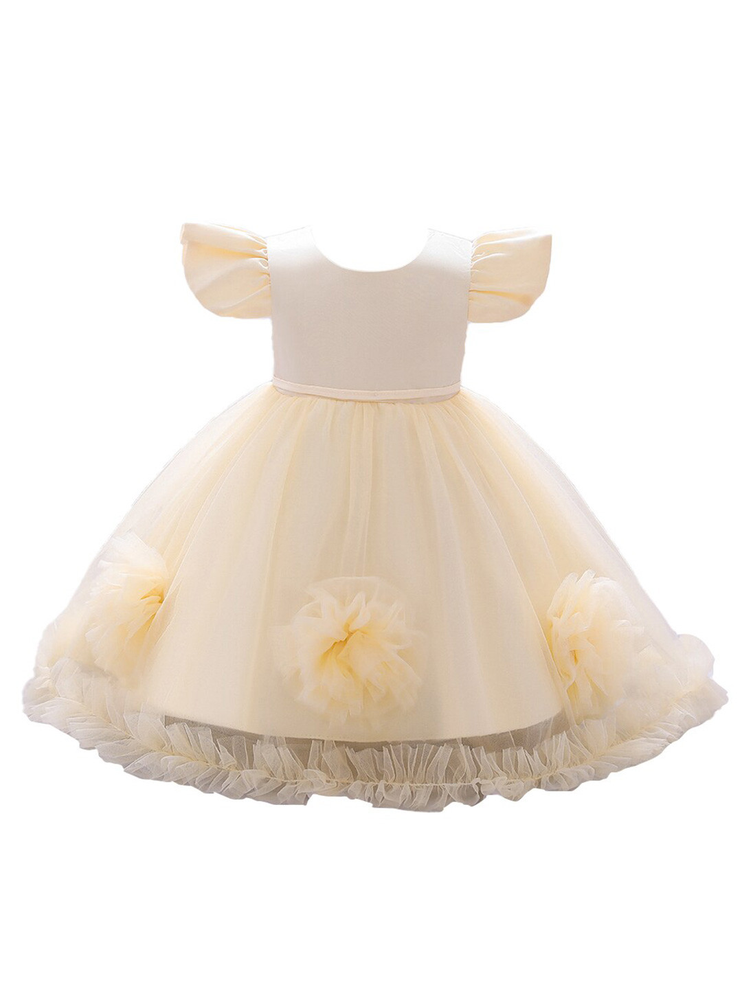 StyleCast Girls Champagne Round Neck Corsage Detail Balloon Dress