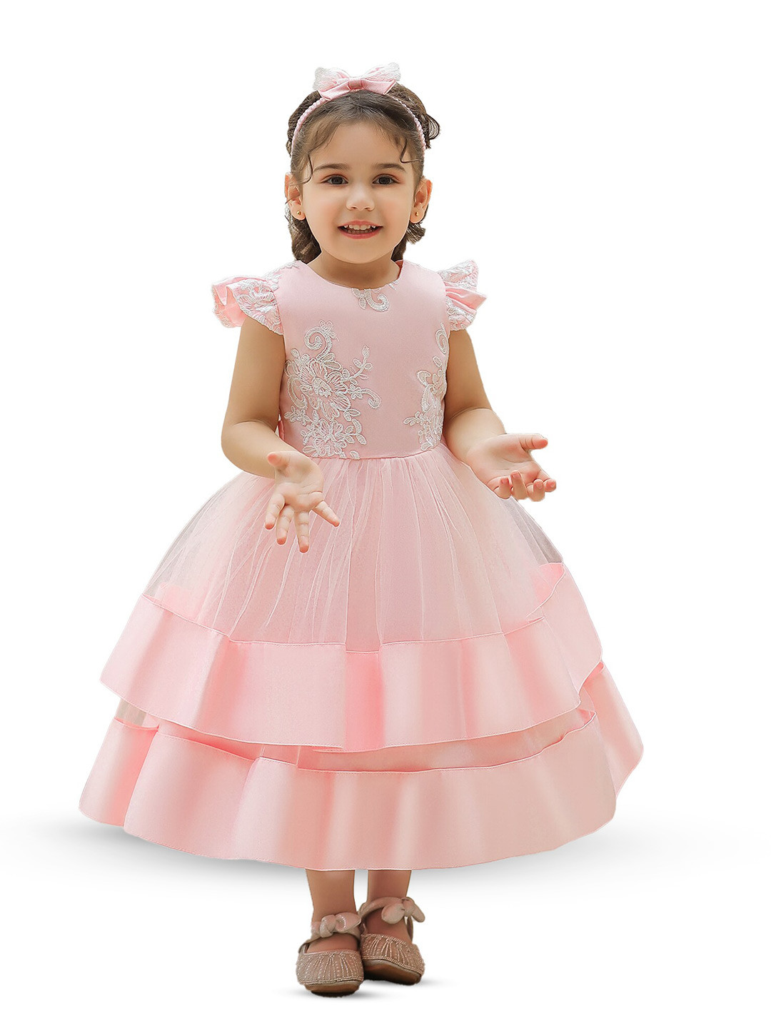 StyleCast Pink & peachskin Floral Embroidered Fit & Flare Maxi Dress