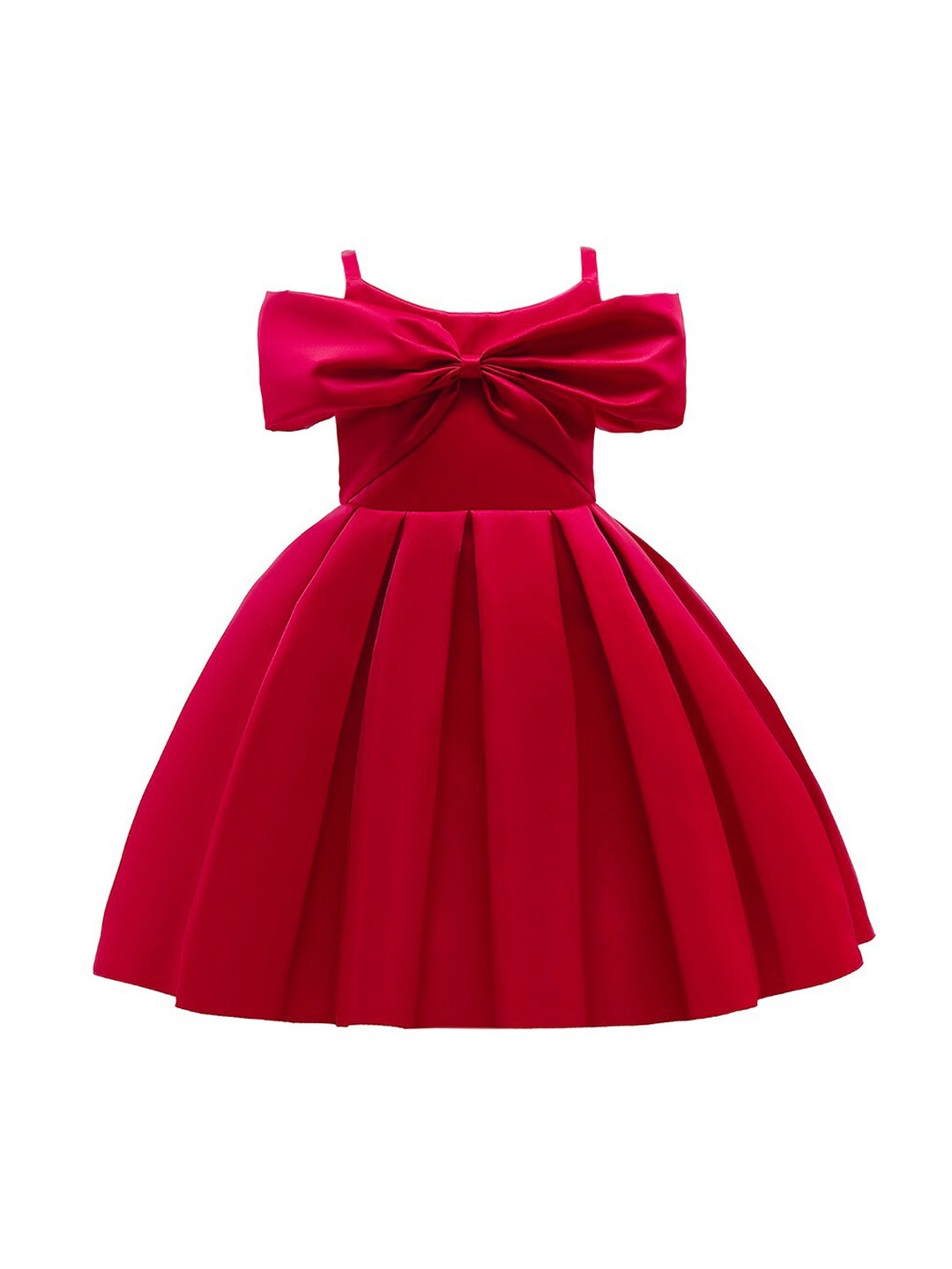 StyleCast Girls Red Cold-Shoulder Sleeves Bow Pleated Balloon Dress