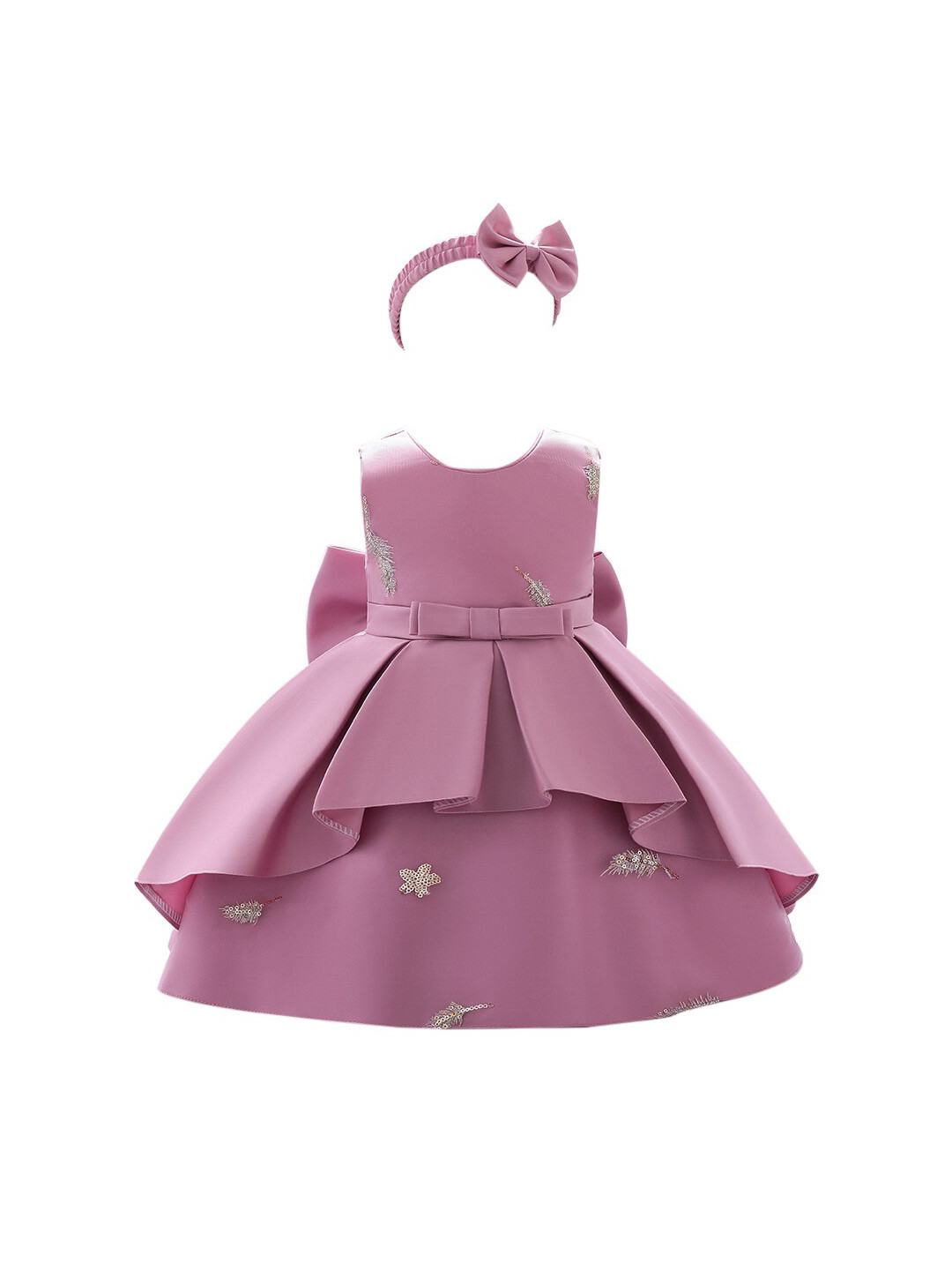 StyleCast Girls Pink Embellished Bow Gathered Balloon Dress With Headband