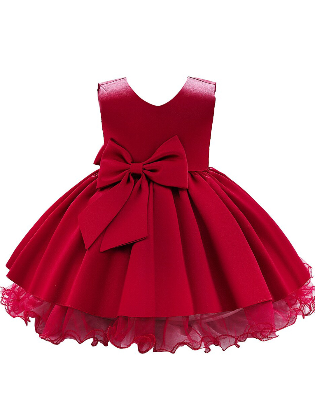 StyleCast Girls Red V-Neck Bow Detail Balloon Dress