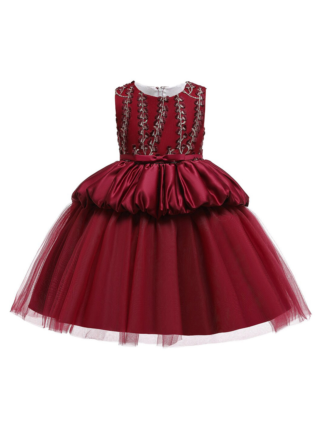 StyleCast Girls Maroon Floral Embroidered Fit & Flare Dress