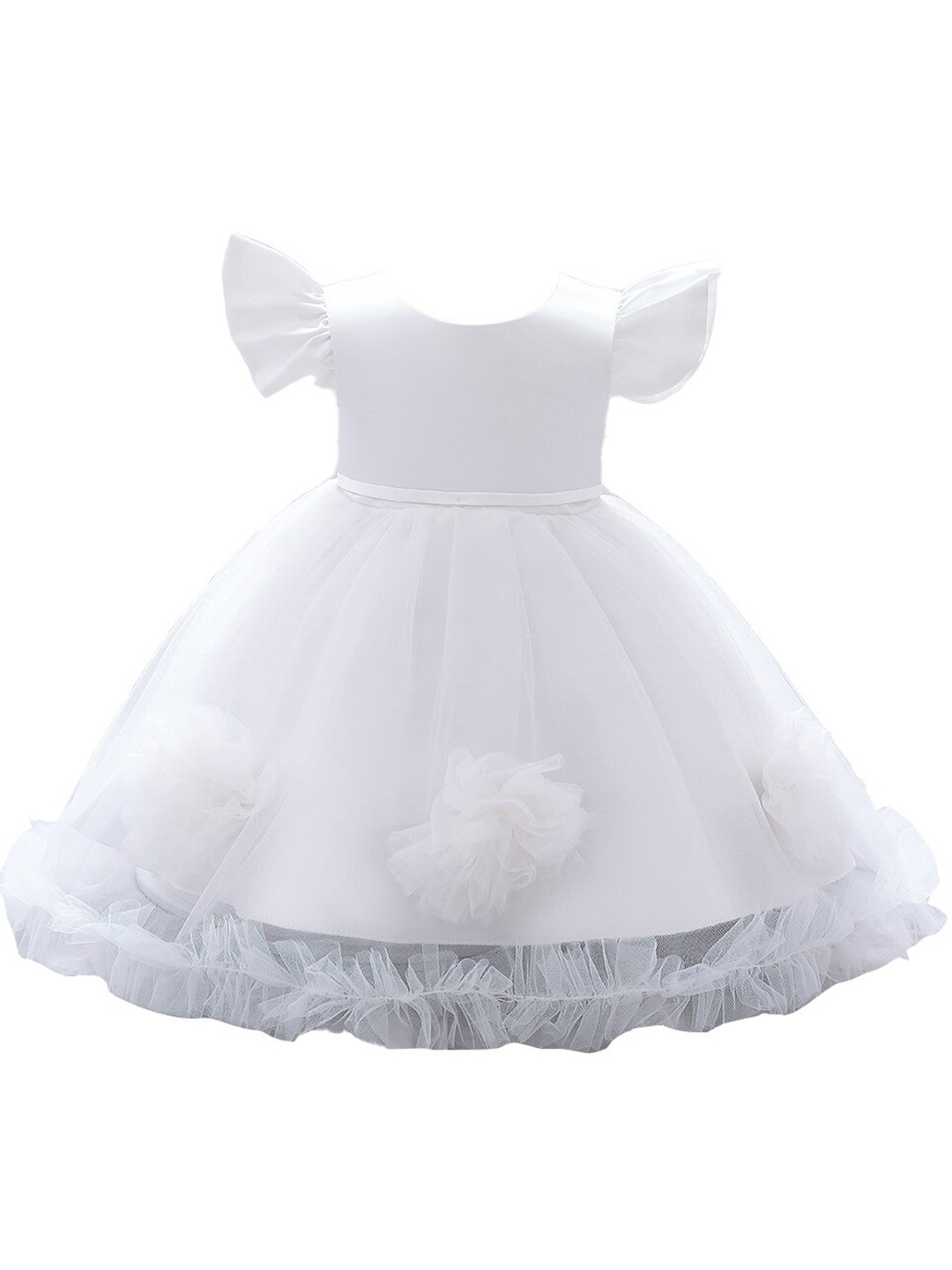 StyleCast Girls White Flutter Sleeves Ruffled Fit & Flare Dress