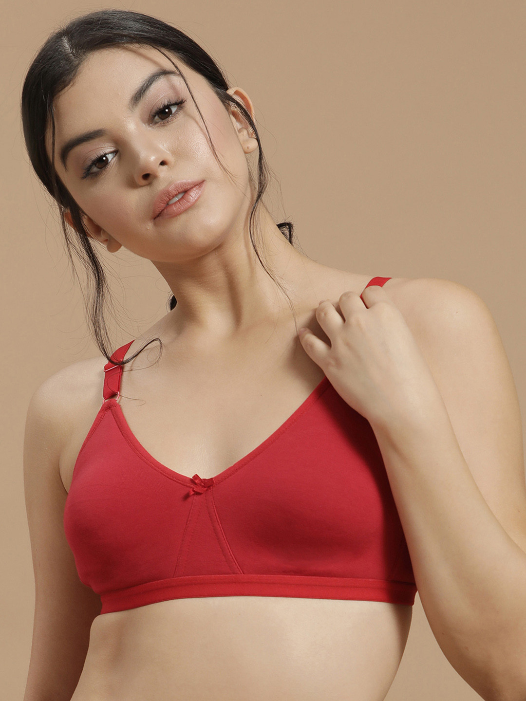 Clovia Red Full Coverage Cotton Bra With All Day Comfort
