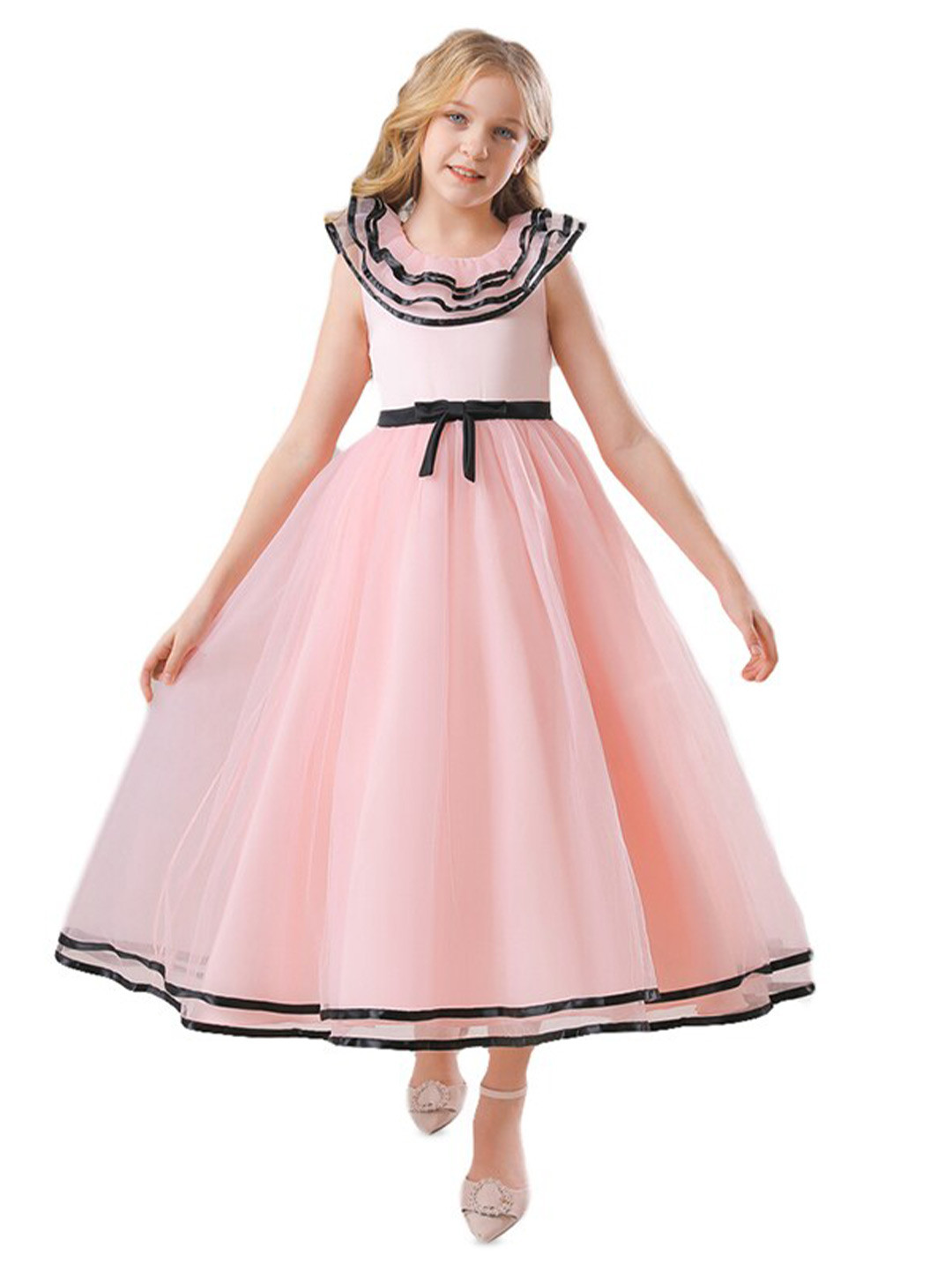 StyleCast Girls Pink & Black Ruffled Maxi Fit & Flare Dress