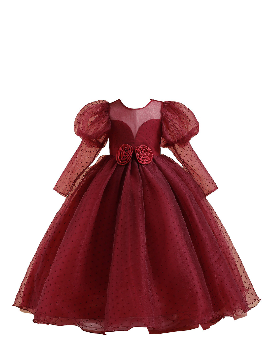 StyleCast Maroon & persian plum Puff Sleeve Fit & Flare Maxi Dress