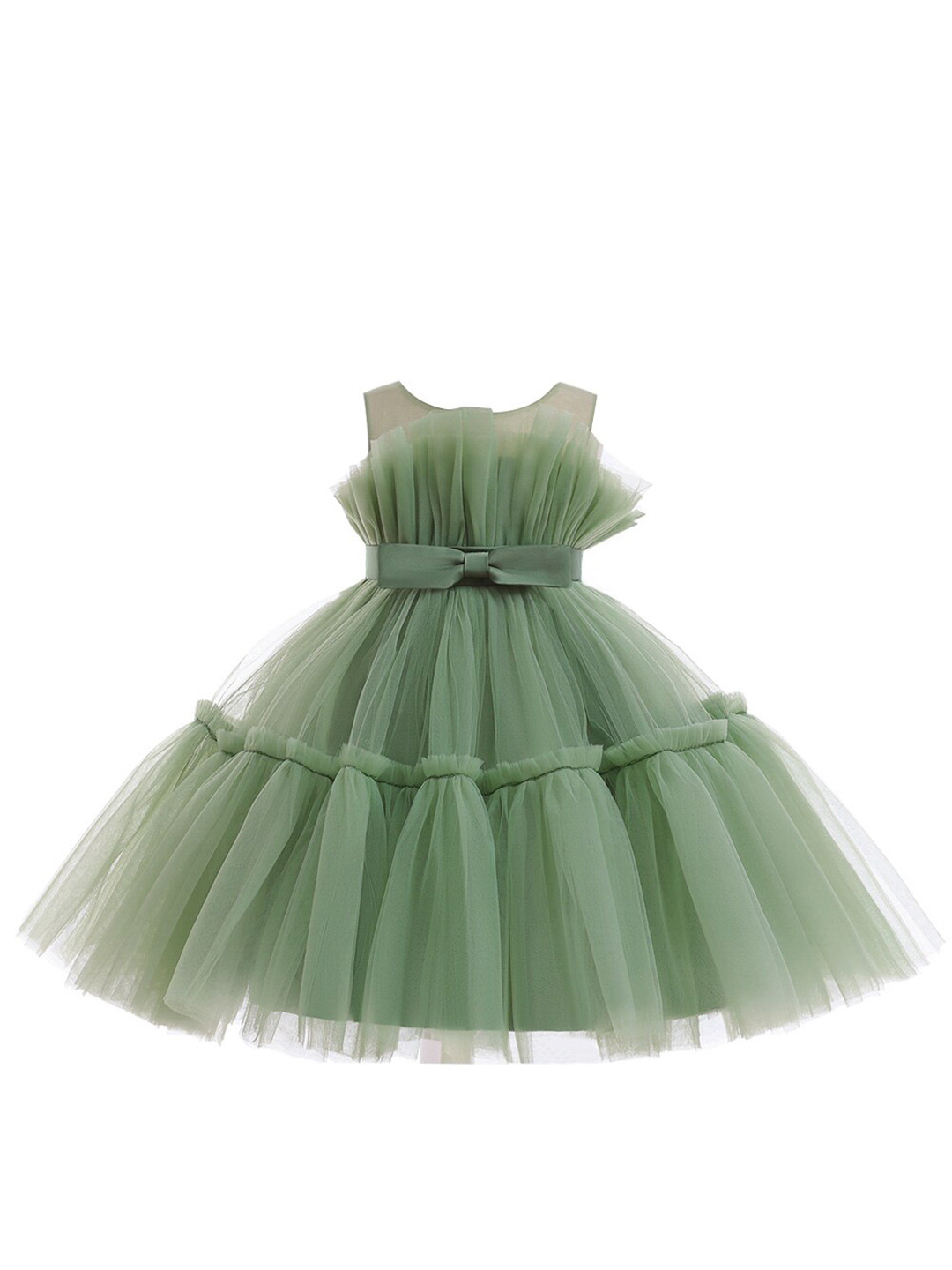 StyleCast Girls Green Round Neck Bow Party Balloon Dress