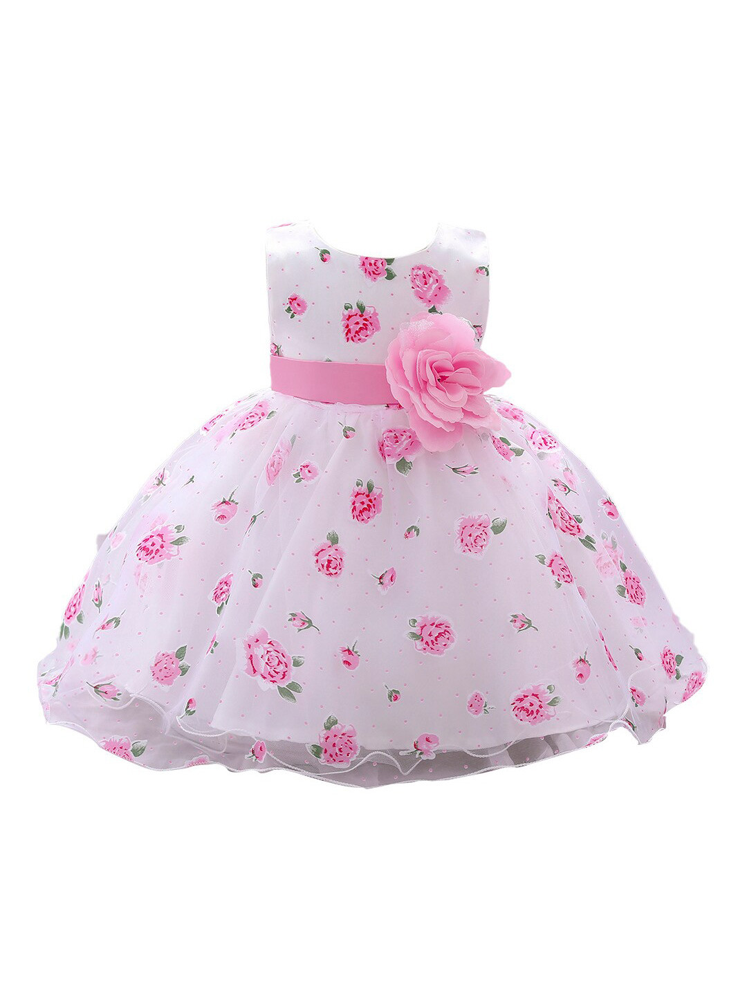 StyleCast Girls White & Pink Floral Printed Corsage Fit & Flare Dress