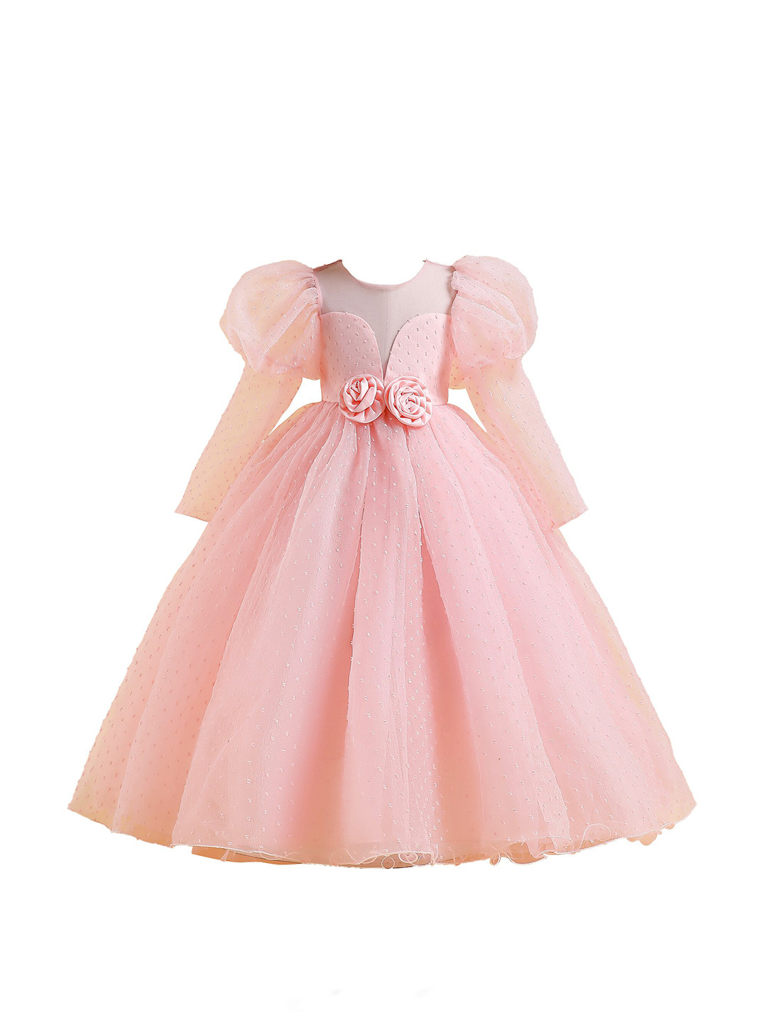 StyleCast Pink Girls Round Neck Puff Sleeves Corsage Detail Fit & Flare Maxi Dress