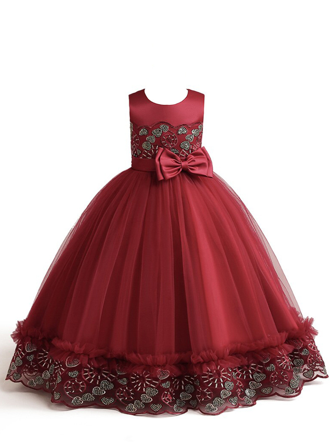 StyleCast Maroon & persian plum Embellished Embroidered Ruffled Maxi Dress