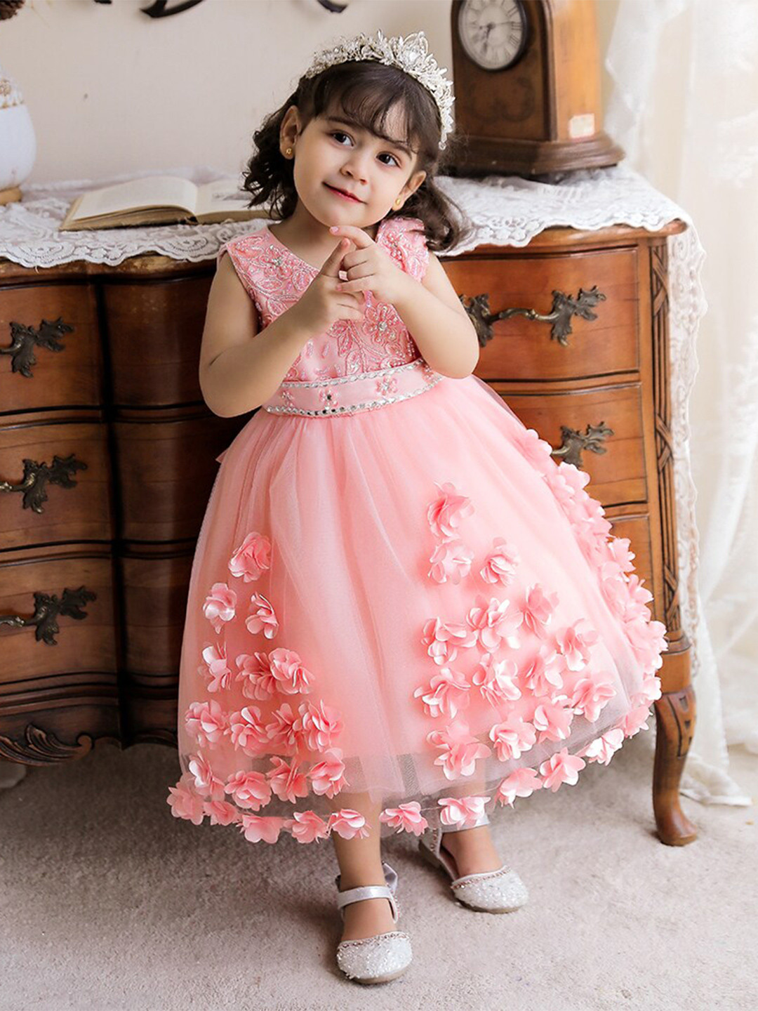 StyleCast Girls Pink Embroidered Balloon Midi Dress